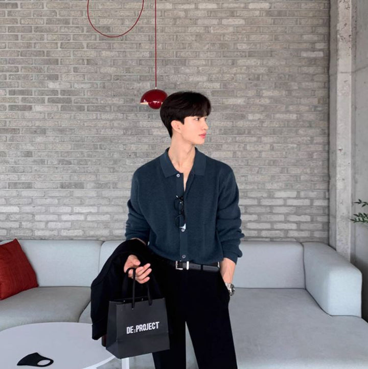 S8 No. 292 Loose Long-Sleeved Knitted Polo Shirt