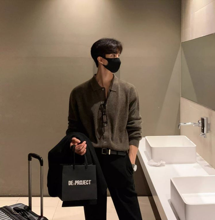 S8 No. 292 Loose Long-Sleeved Knitted Polo Shirt