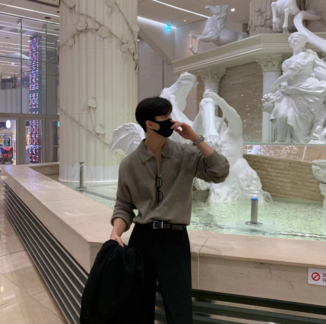 S8 No. 292 Loose Long-Sleeved Knitted Polo Shirt