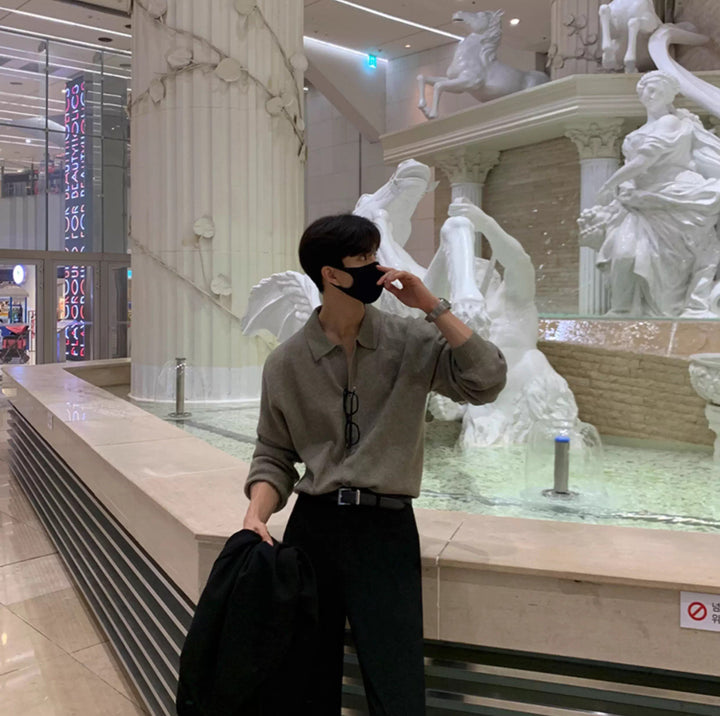 S8 No. 292 Loose Long-Sleeved Knitted Polo Shirt