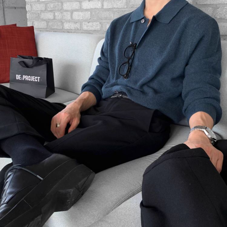 S8 No. 292 Loose Long-Sleeved Knitted Polo Shirt