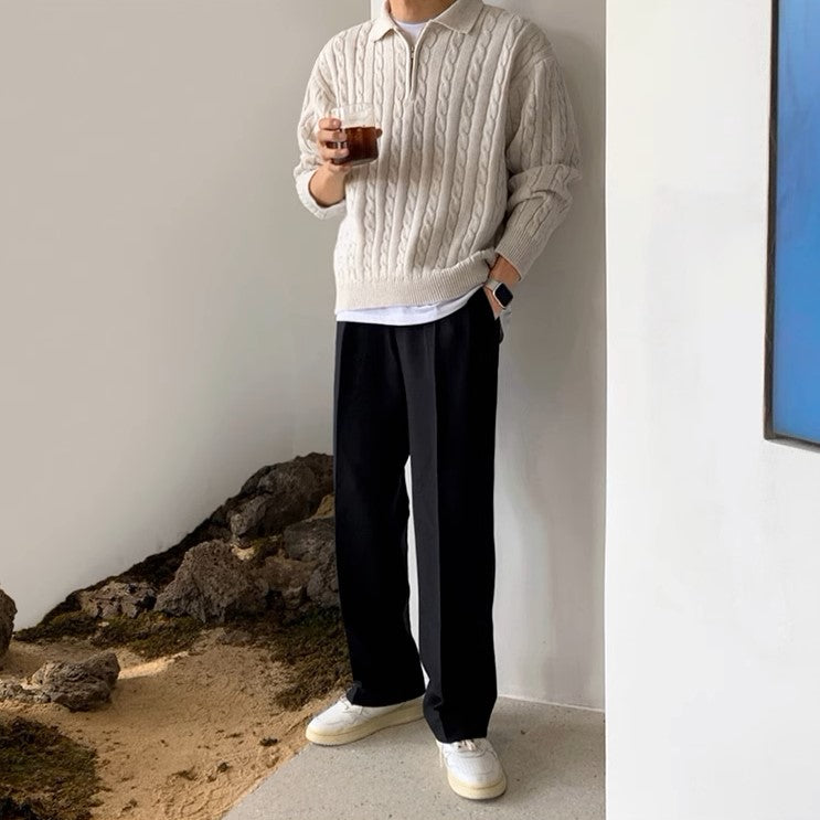 S8 No. 446 Quarter Zip Twist Design Knit Sweater