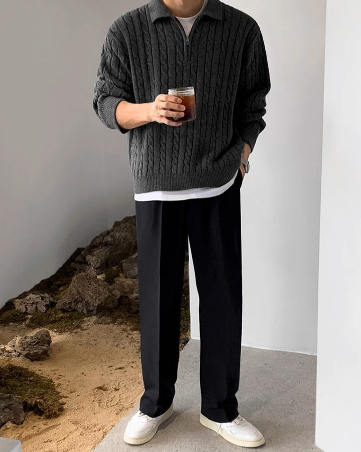 S8 No. 446 Quarter Zip Twist Design Knit Sweater