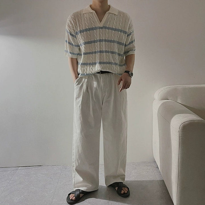 S8 No. 680 Striped Knit Polo Sweater