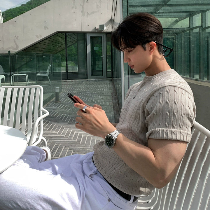 S8 No. 661 Knitted Cable Short Sleeve Polo Shirt