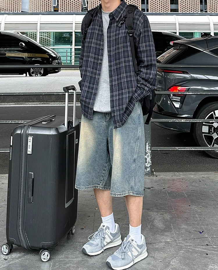 S8 No. 662 Faded Blue Denim Wide Leg Shorts