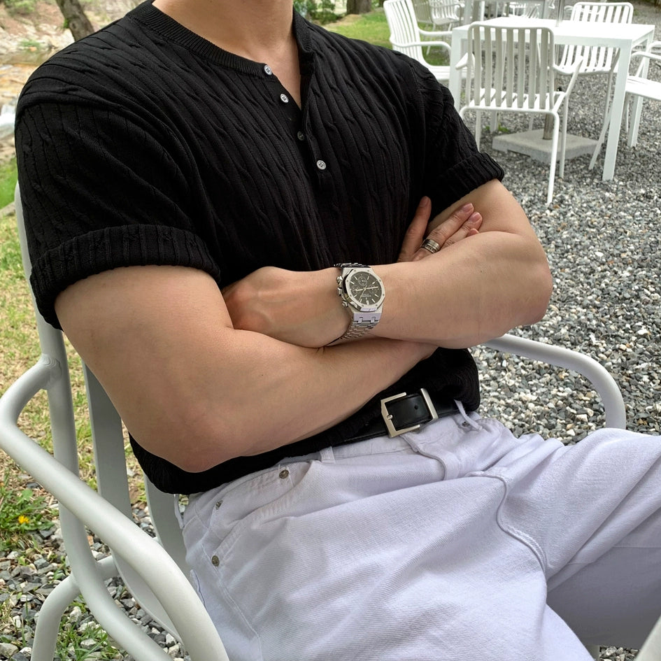 S8 No. 661 Knitted Cable Short Sleeve Polo Shirt