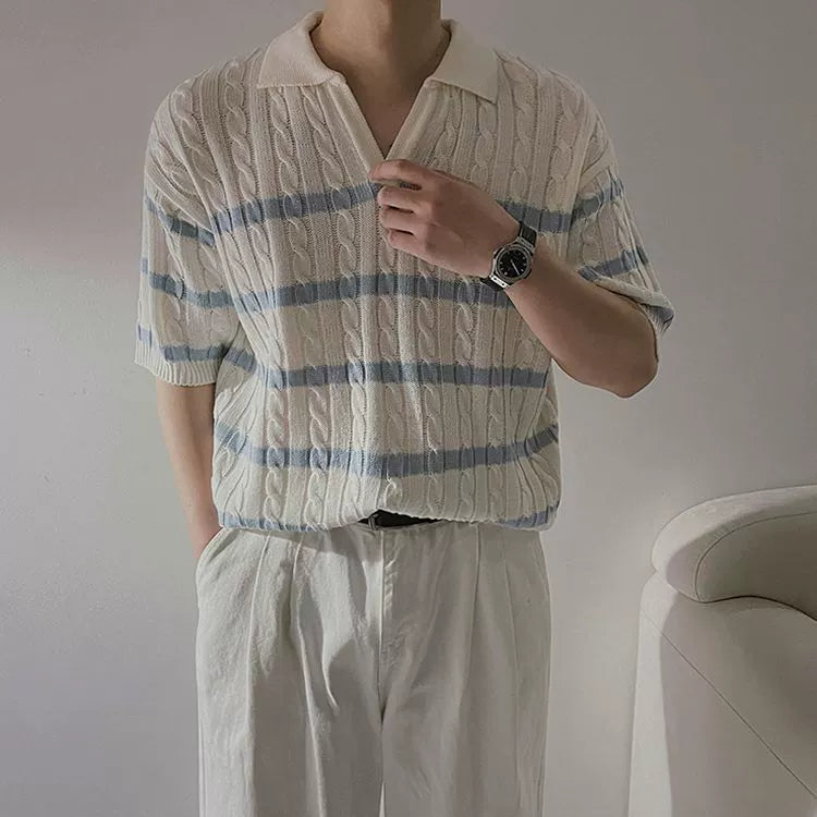 S8 No. 680 Striped Knit Polo Sweater
