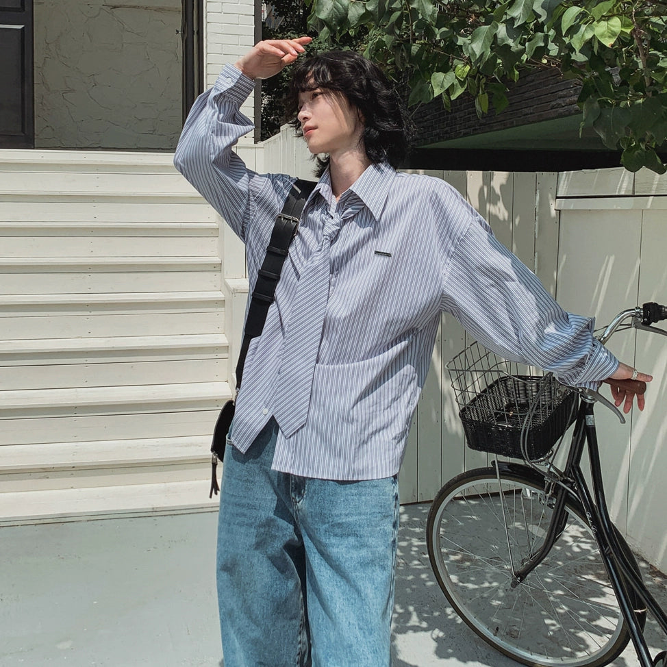 S8 No. 671 Striped Shirt And Tie Set