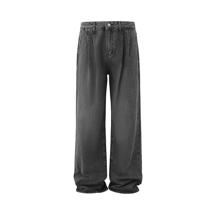 S8 No. 667 Wide-Leg Dark Gray Washed Denim Pants With Pleats