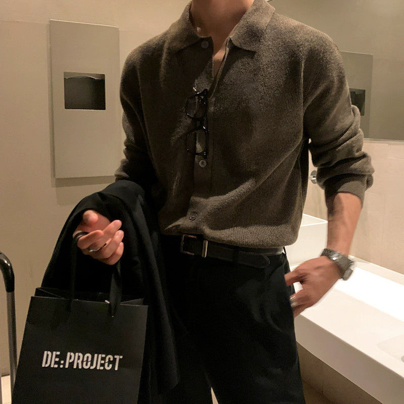 S8 No. 292 Loose Long-Sleeved Knitted Polo Shirt