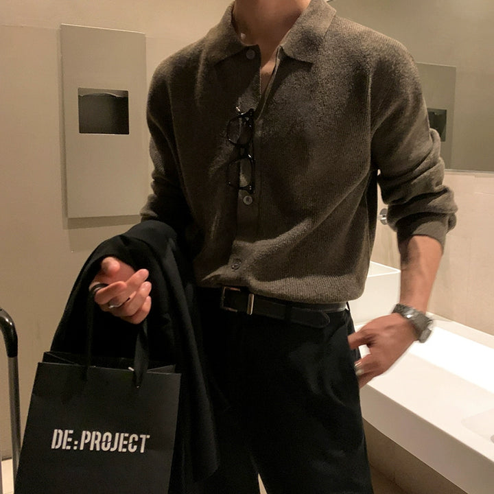 S8 No. 292 Loose Long-Sleeved Knitted Polo Shirt