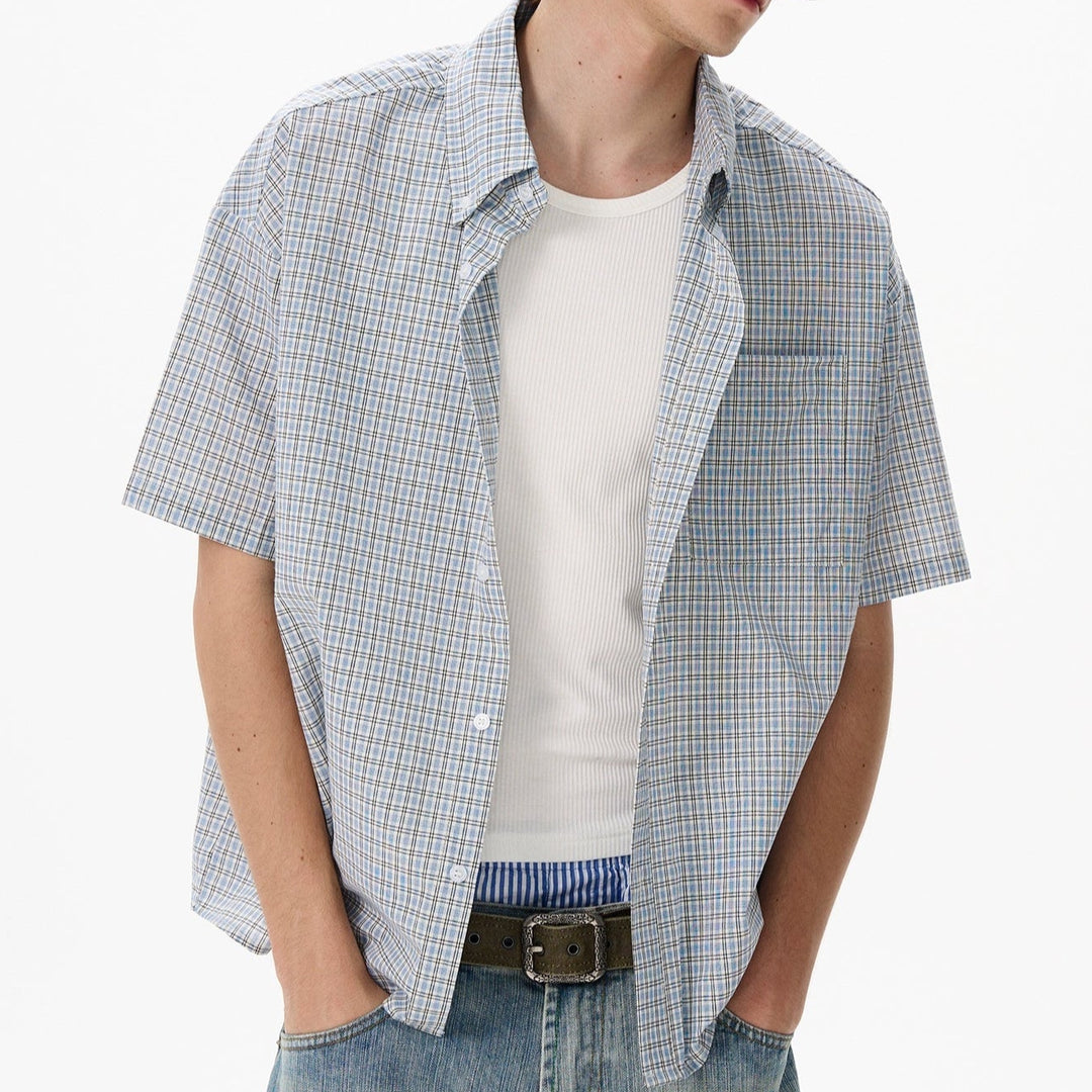 S8 No. 648 Blue Plaid Short Sleeve Shirt