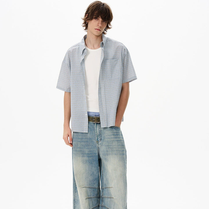 S8 No. 648 Blue Plaid Short Sleeve Shirt