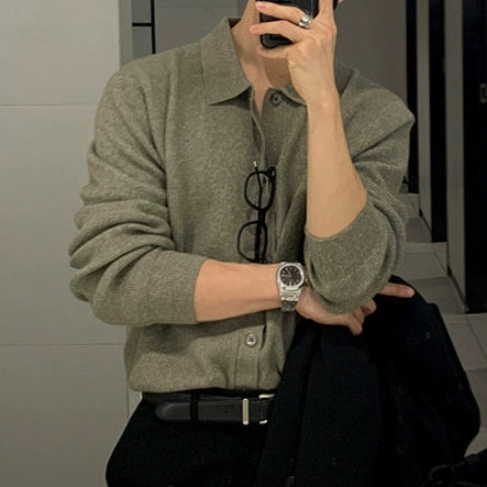 S8 No. 292 Loose Long-Sleeved Knitted Polo Shirt