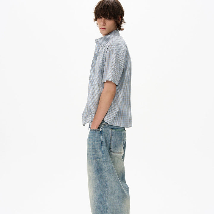 S8 No. 648 Blue Plaid Short Sleeve Shirt