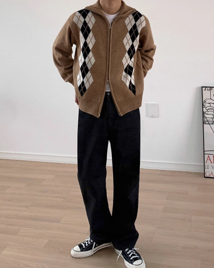 S8 No. 434 Diamond Zip-Up Collar Sweater