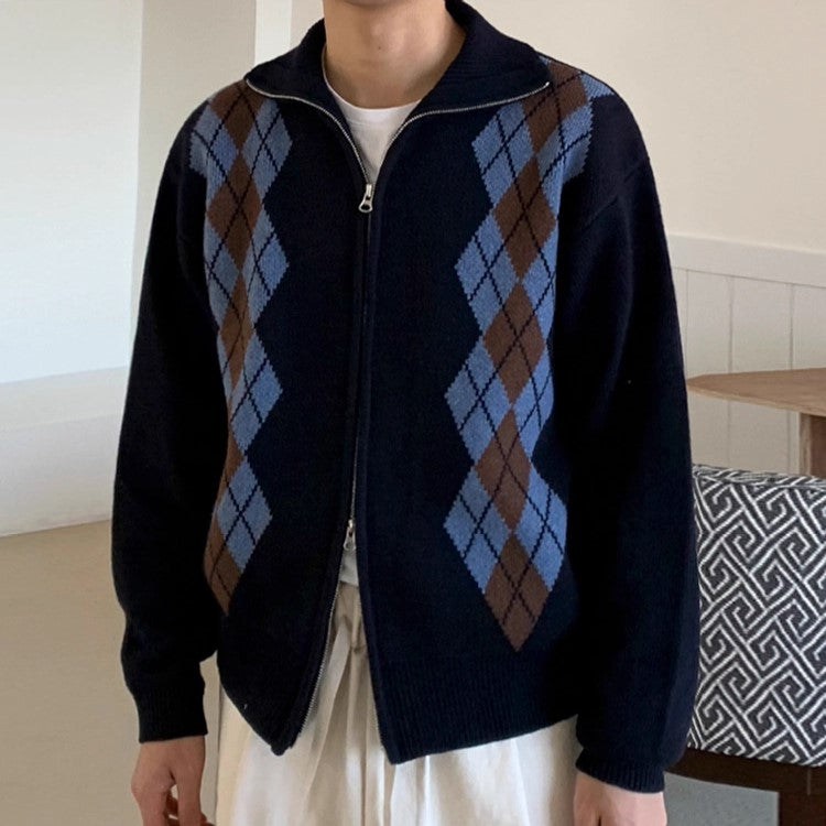 S8 No. 434 Diamond Zip-Up Collar Sweater