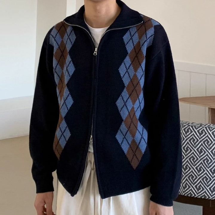 S8 No. 434 Diamond Zip-Up Collar Sweater