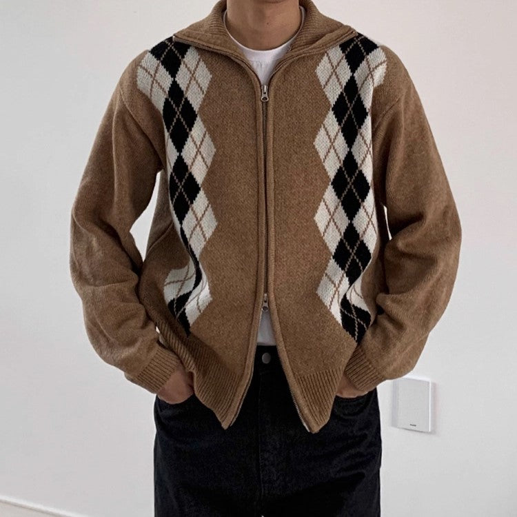 S8 No. 434 Diamond Zip-Up Collar Sweater