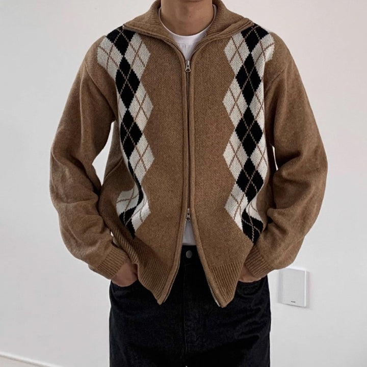 S8 No. 434 Diamond Zip-Up Collar Sweater