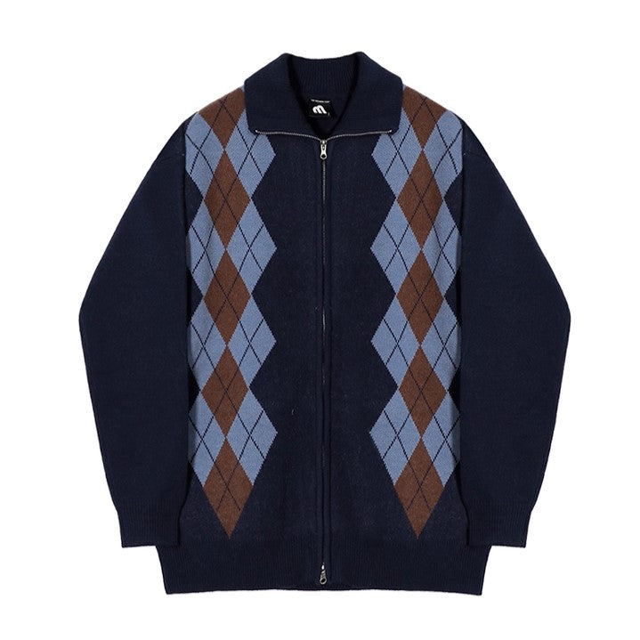 S8 No. 434 Diamond Zip-Up Collar Sweater