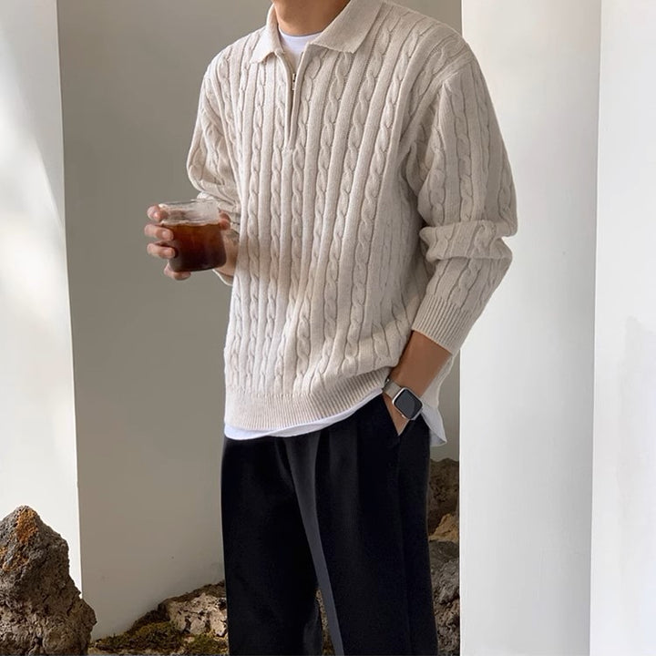 S8 No. 446 Quarter Zip Twist Design Knit Sweater