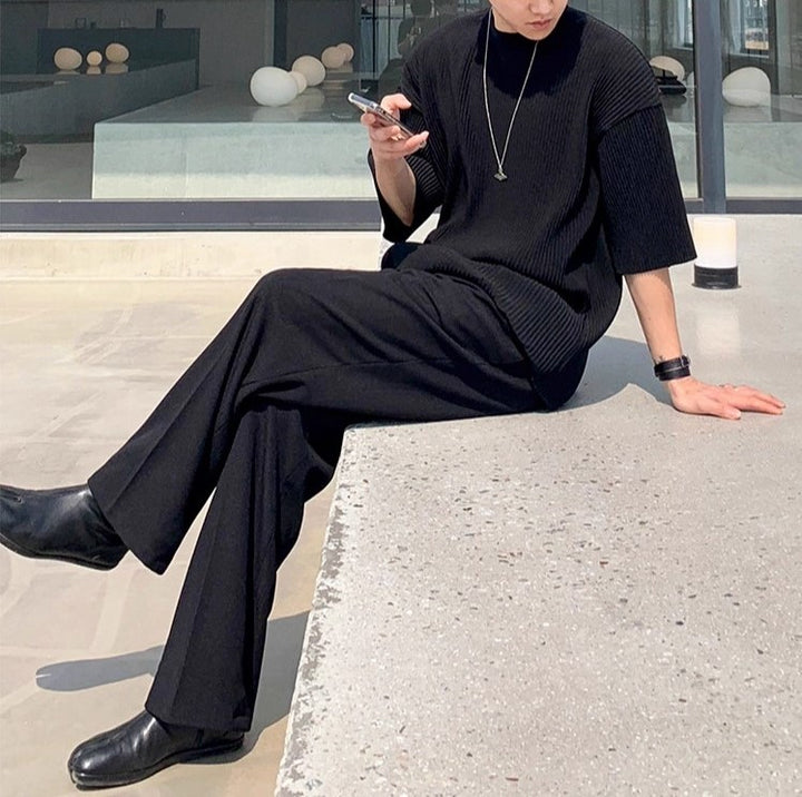 S8 No. 489 Casual Black Pleated T-Shirt