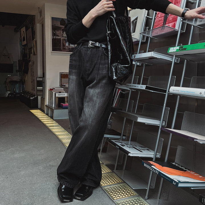 S8 No. 178 Washed Black Mop Style Wide Jeans