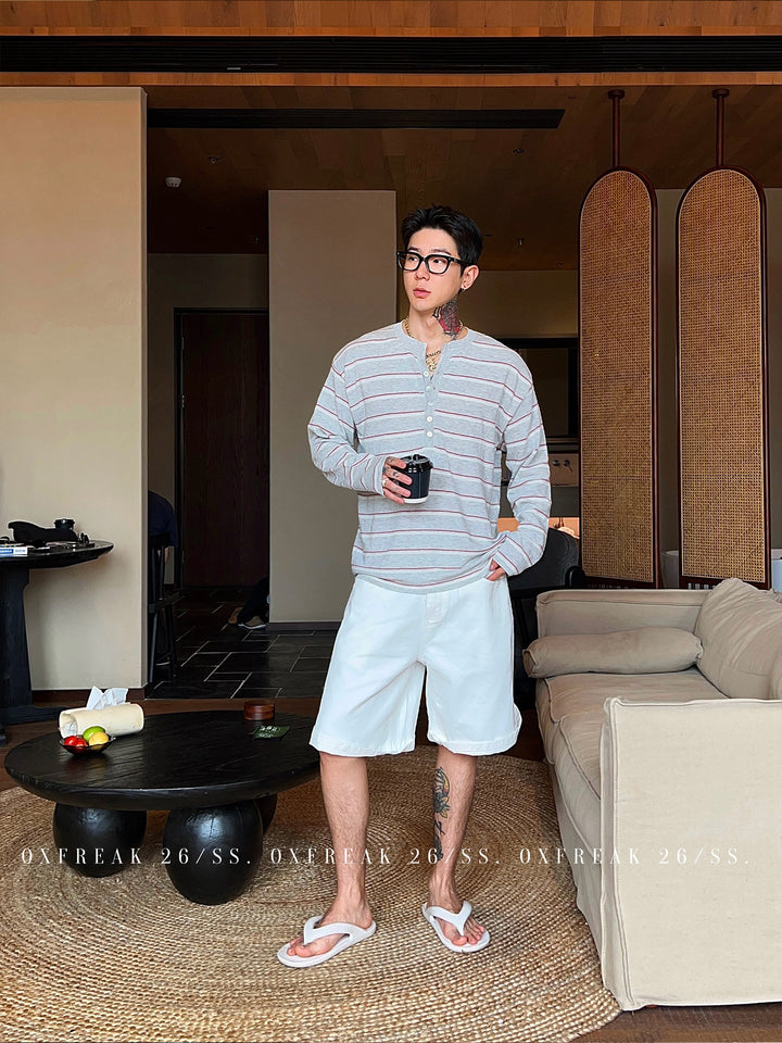 S8 No. 727 Striped Henley Long-Sleeve Tee by 88Society Apparel