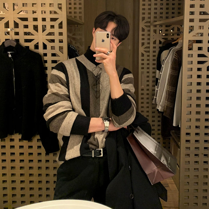 KC No. 407 Striped V-neck Sweater