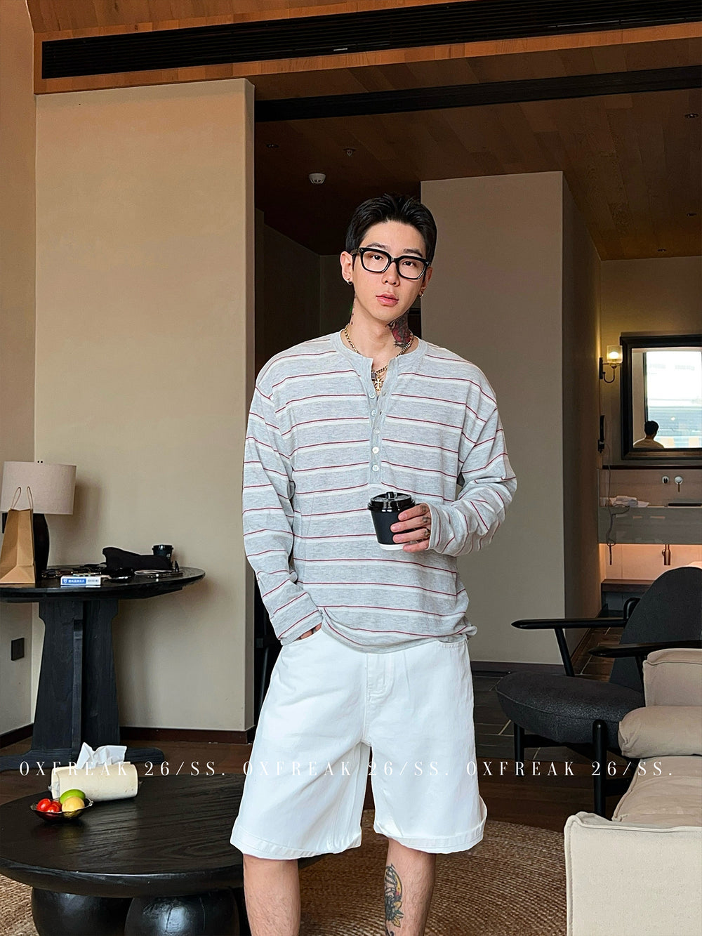 S8 No. 727 Striped Henley Long-Sleeve Tee by 88Society Apparel