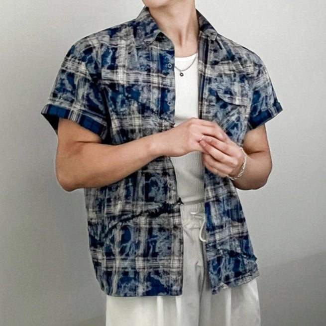 S8 No. 657 Bleach Dye Plaid Button-Up