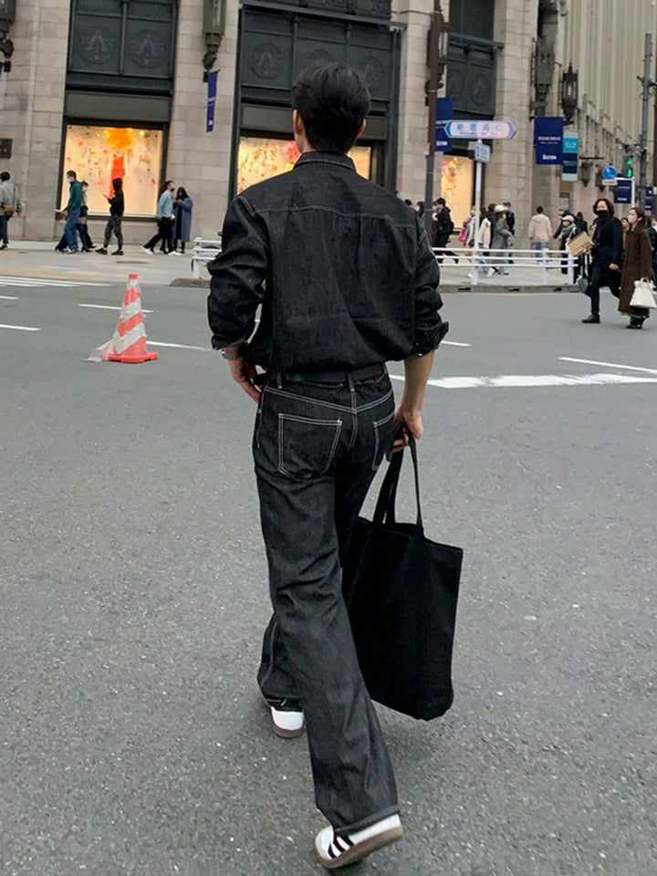KC NO. 380 DENIM COLLARED JACKET AND STRAIGHT PANTS |MO|MB