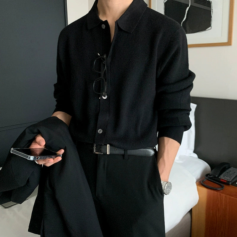 S8 No. 292 Loose Long-Sleeved Knitted Polo Shirt