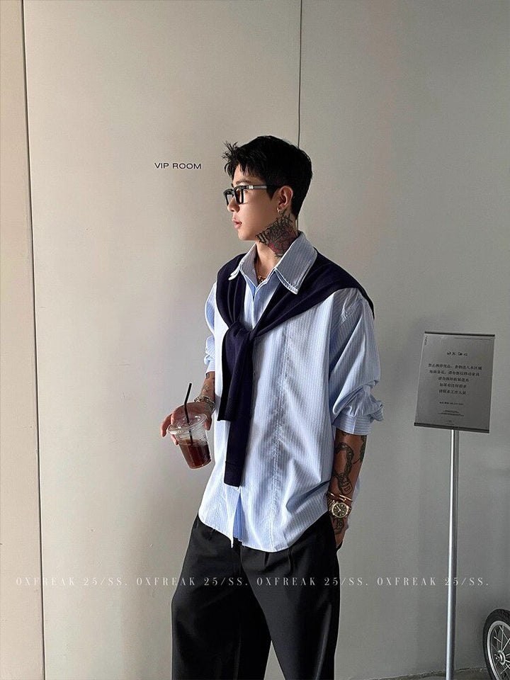 S8 No. 724 Layered Striped Button-Up Shirt by 88Society Apparel