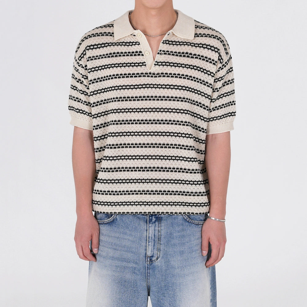 S8 No. 639 Retro Knit Stripe Polo Shirt