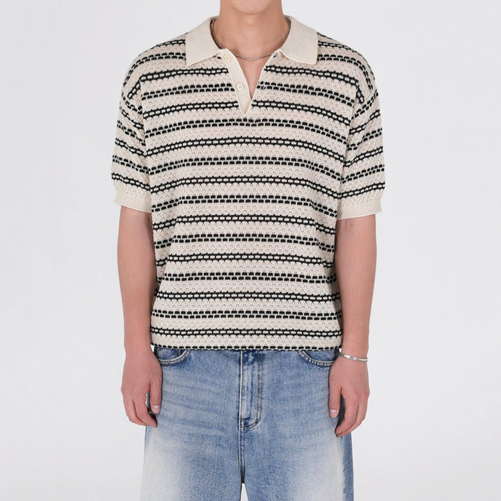 S8 No. 639 Retro Knit Stripe Polo Shirt