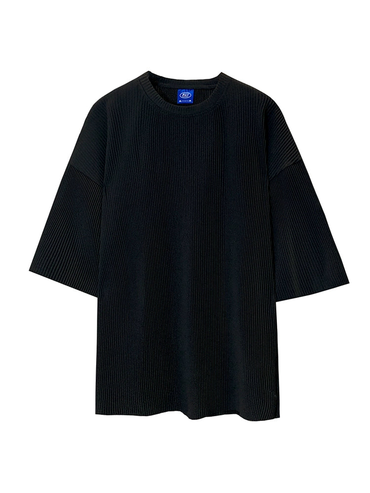 S8 No. 489 Casual Black Pleated T-Shirt