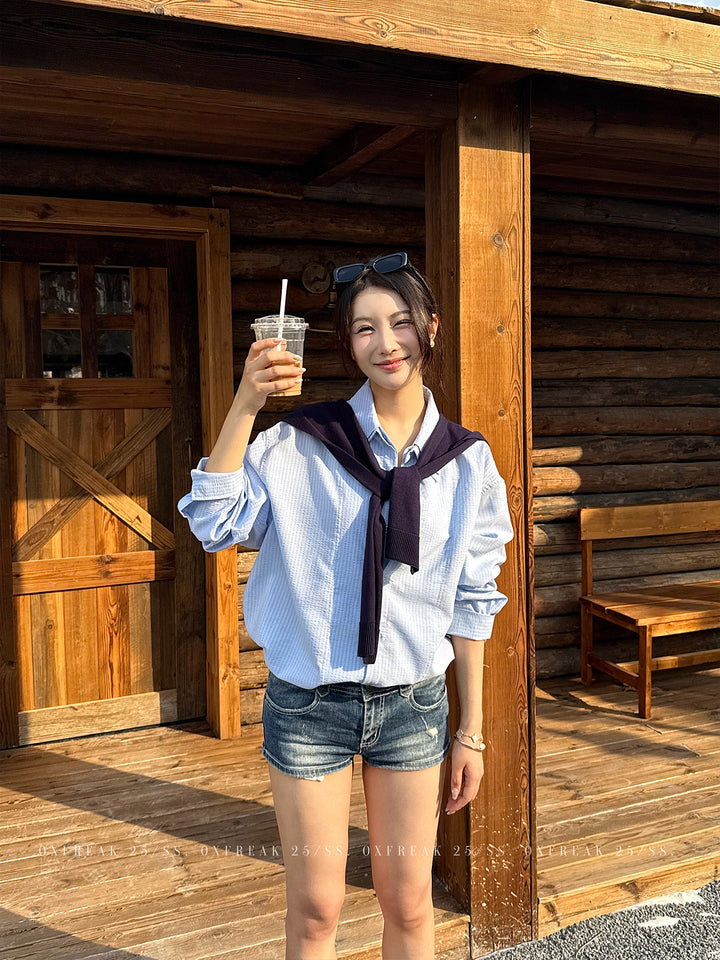 S8 No. 724 Layered Striped Button-Up Shirt by 88Society Apparel