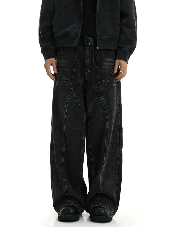 KC No. 542 Straight Washed Cross Design Jeans