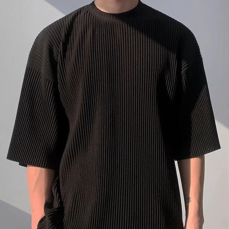 S8 No. 489 Casual Black Pleated T-Shirt