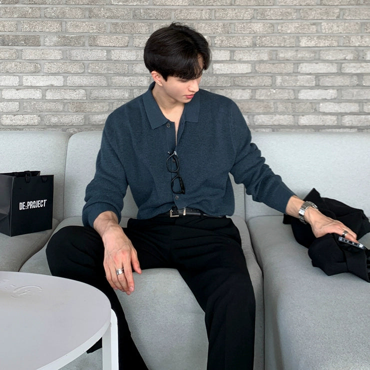 S8 No. 292 Loose Long-Sleeved Knitted Polo Shirt