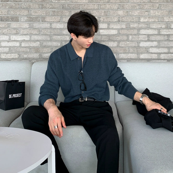 S8 No. 292 Loose Long-Sleeved Knitted Polo Shirt