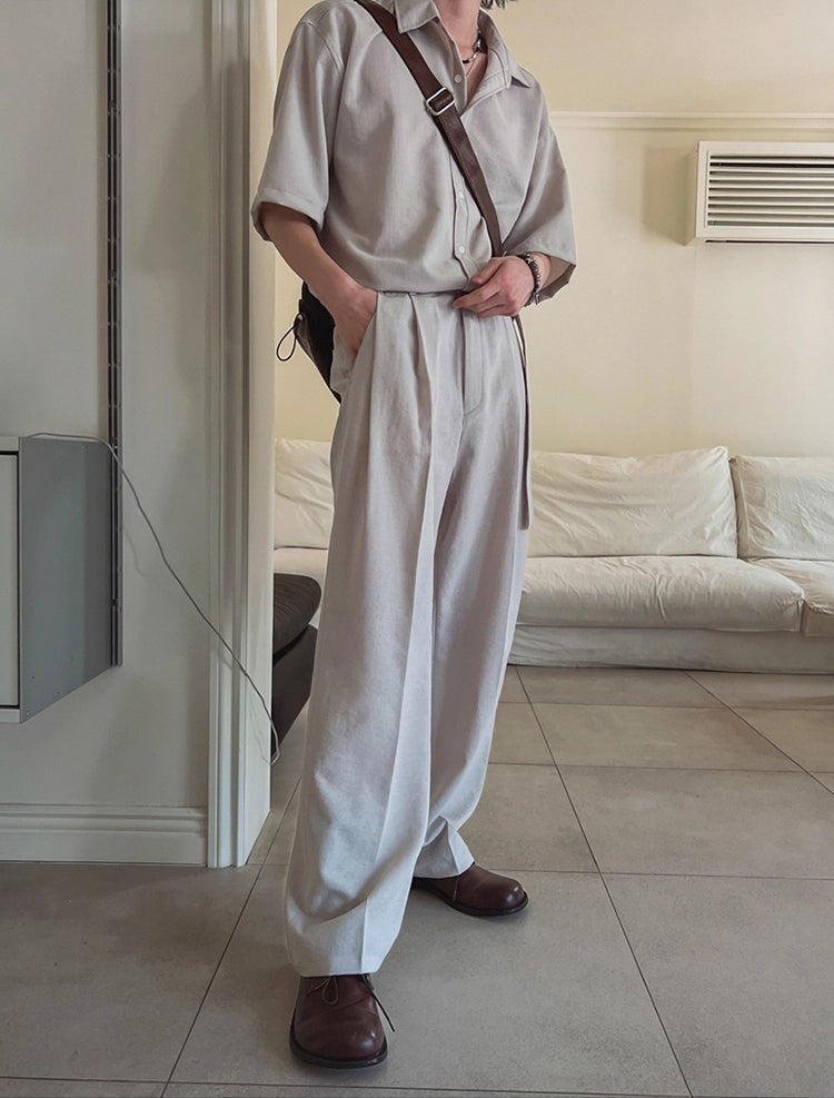 S8 No. 672 Half-Sleeve Button-Up Shirt And Trousers Set