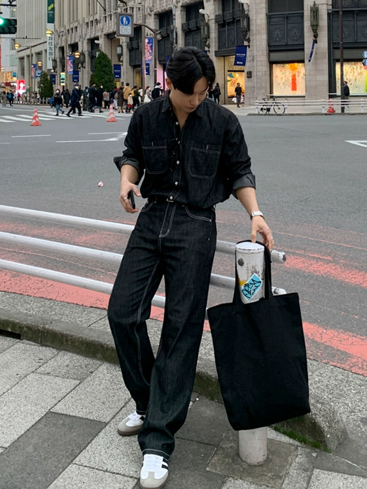 KC NO. 380 DENIM COLLARED JACKET AND STRAIGHT PANTS |MO|MB