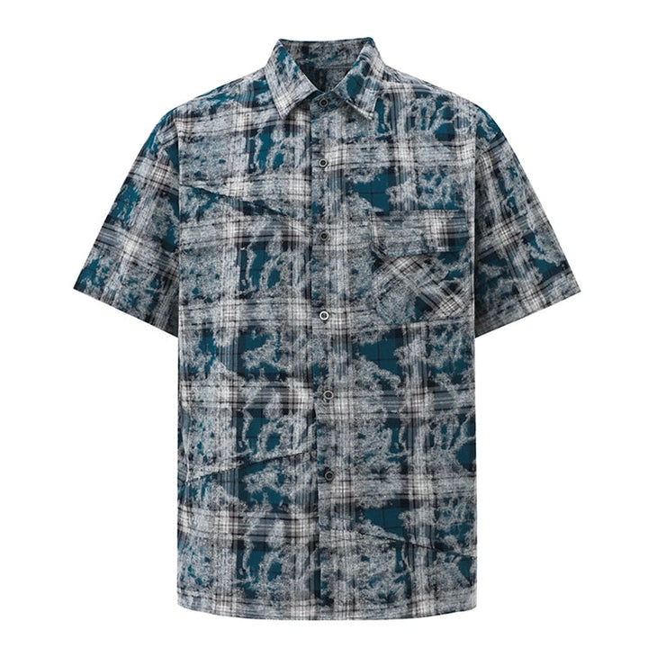 S8 No. 657 Bleach Dye Plaid Button-Up