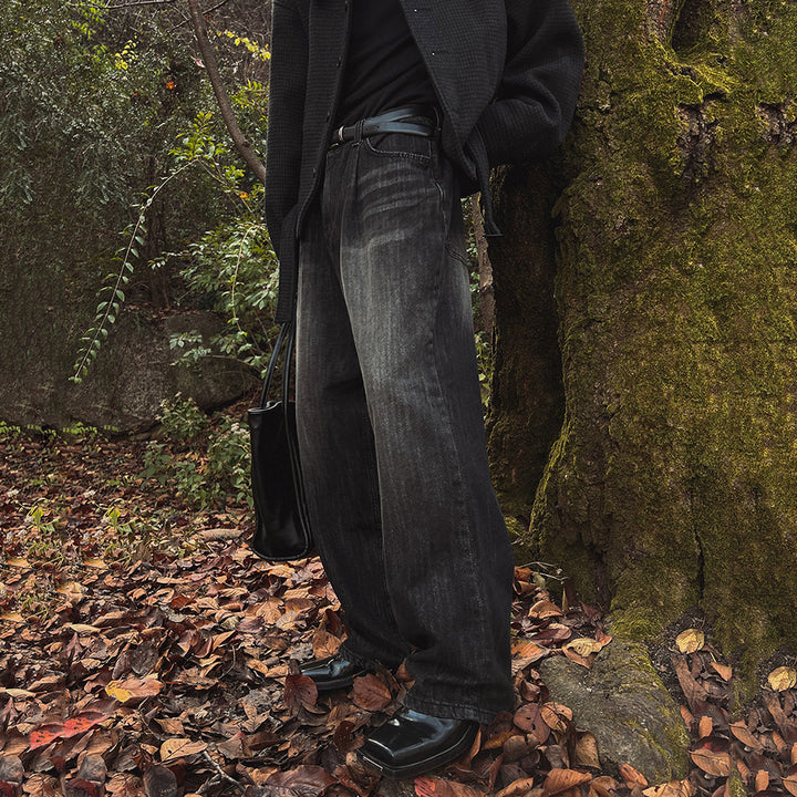 S8 No. 178 Washed Black Mop Style Wide Jeans