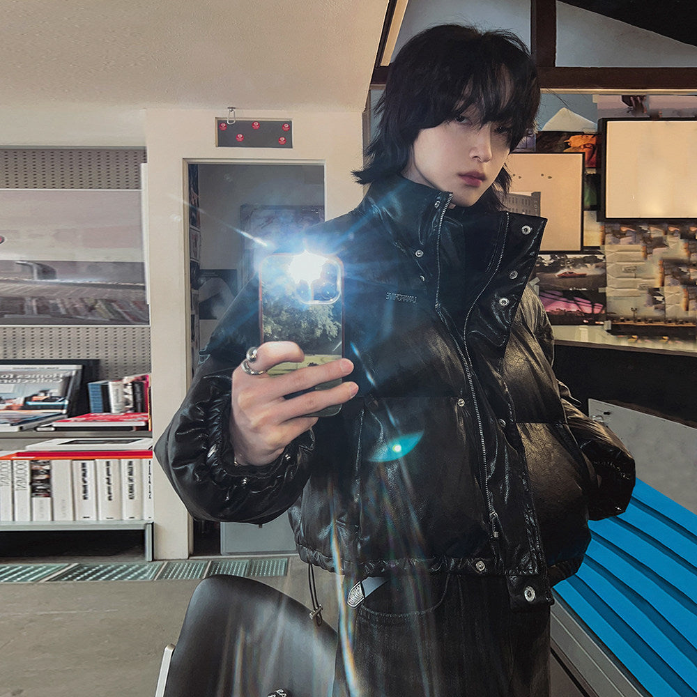 S8 No. 182 PU Leather Padded Puffer Jacket