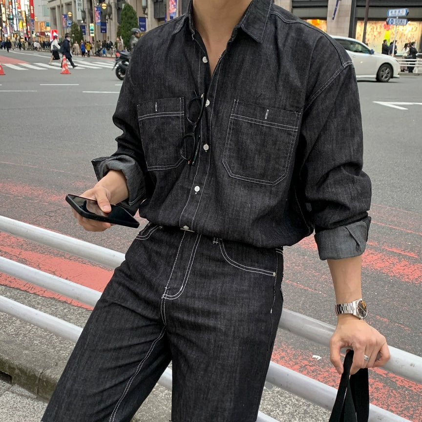 KC NO. 380 DENIM COLLARED JACKET AND STRAIGHT PANTS |MO|MB